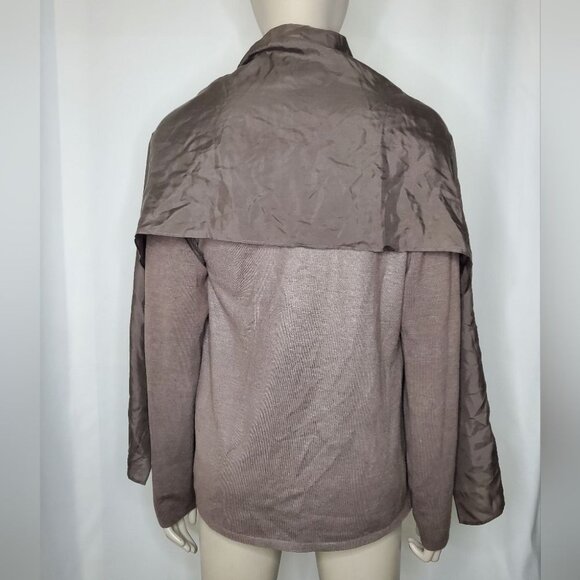 Eileen Fisher Silk, Brown Open Font, Cape, Cardigan. (3 cuts on fabric, hidden) - Picture 4 of 13